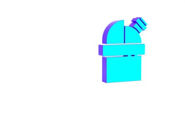 Turkuaz Astronomik Gözlemevi simgesi beyaz arkaplanda izole edildi. Teleskoplu bir gözlemevi. Bilimsel kurum. Minimalizm kavramı. 3d illüstrasyon 3B canlandırma