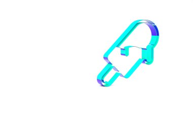 Turkuaz dondurma ikonu beyaz arka planda izole edilmiş. Güzel sembol. Minimalizm kavramı. 3d illüstrasyon 3B canlandırma