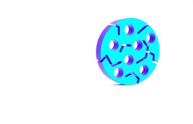 Turkuaz kurabiye ya da beyaz arka planda izole edilmiş çikolata ikonlu bisküvi. Minimalizm kavramı. 3d illüstrasyon 3B canlandırma