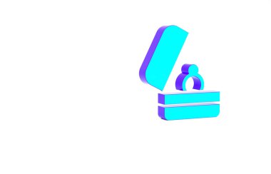 Turkuaz alyans simgesi beyaz arkaplanda izole edildi. Gelin ve damat mücevher tabelası. Evlilik sembolü. Elmas yüzük. Minimalizm kavramı. 3d illüstrasyon 3B canlandırma