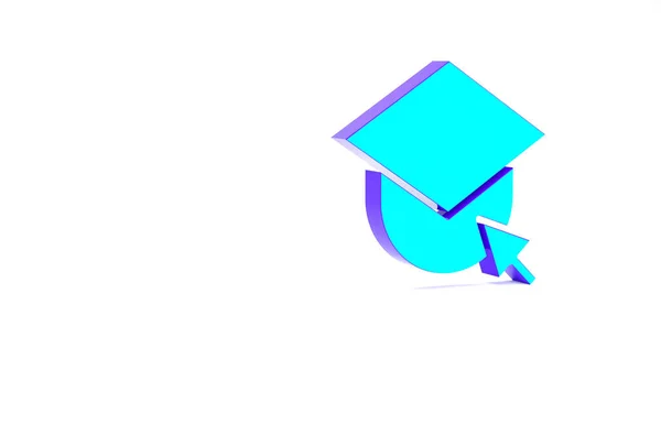 Tappo graduato turchese sull'icona del globo isolato su sfondo bianco. Simbolo dell'educazione mondiale. Concetto di apprendimento online o e-learning. Concetto minimalista. Illustrazione 3d rendering 3D — Foto Stock