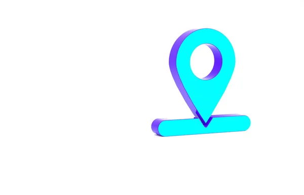 Icono de pin de mapa turquesa aislado sobre fondo blanco. Navegación, puntero, ubicación, mapa, GPS, dirección, lugar, brújula, concepto de búsqueda. Concepto minimalista. Renderizado 3D — Foto de Stock