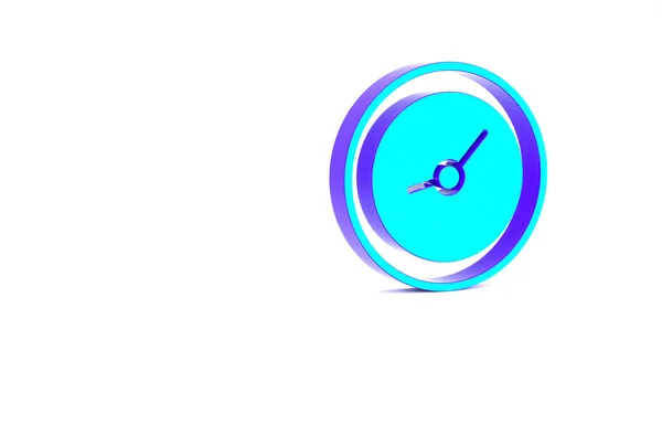 Türkisfarbenes Uhr-Symbol isoliert auf weißem Hintergrund. Zeitsymbol. Minimalismus-Konzept. 3D Illustration 3D Renderer — Stockfoto