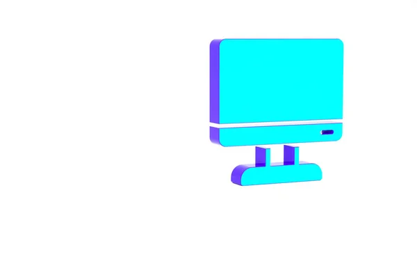 绿松石电脑显示器屏幕图标孤立在白色背景.电子设备。前面的景色最低纲领的概念。3D渲染3D插图 — 图库照片