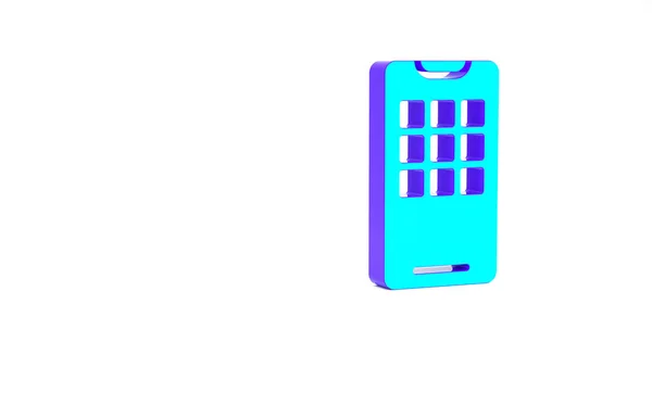 Бирюзовый смартфон, значок мобильного телефона изолирован на белом фоне. Концепция минимализма. 3D-рендеринг — стоковое фото