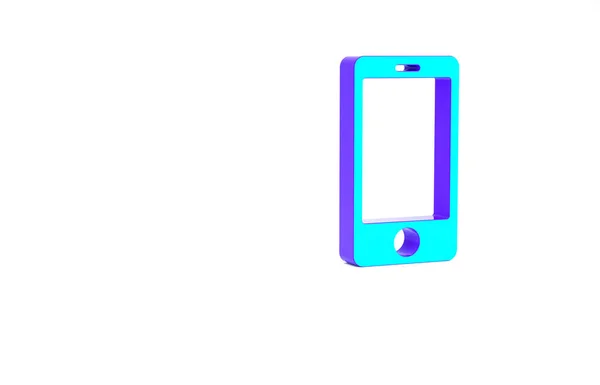 Turquesa Smartphone, ícone do telefone celular isolado no fundo branco. Conceito de minimalismo. 3D ilustração 3D render — Fotografia de Stock
