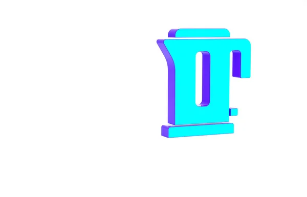 Turkos Elektrisk vattenkokare ikon isolerad på vit bakgrund. Tekanna ikon. Minimalistiskt koncept. 3D-återgivning för 3D — Stockfoto