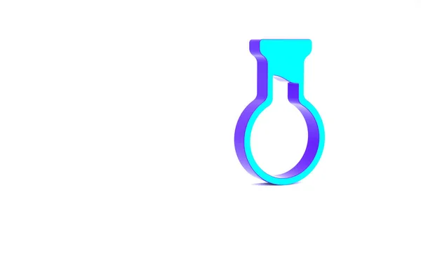 Türkis Reagenzglas und Kolbensymbol isoliert auf weißem Hintergrund. Chemische Laboruntersuchung. Laborgläser. Minimalismus-Konzept. 3D Illustration 3D Renderer — Stockfoto