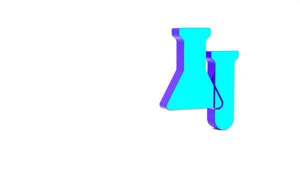 Turkoois Testbuis en kolf pictogram geïsoleerd op witte achtergrond. Chemische laboratoriumtest. Glaswerk voor laboratoria. Minimalisme concept. 3d illustratie 3D renderen — Stockfoto