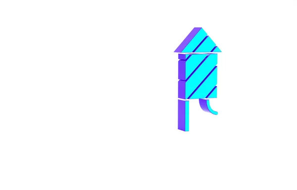 Бірюзовий ікона ракет Firework ізольована на білому тлі. Концепція веселої вечірки. Вибуховий піротехнічний символ. Концепція мінімалізму. 3D-рендеринг — стокове фото