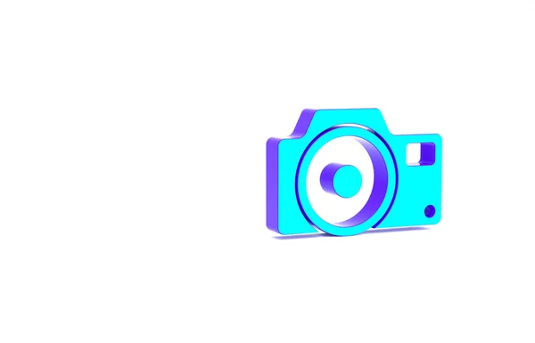 Turquoise Photo camera icon isolated on white background. Foto camera icon. Minimalism concept. 3d illustration 3D render — Stock Photo, Image