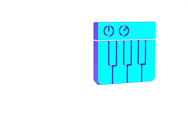 Turkusowa ikona syntezatora muzyki izolowana na białym tle. Elektroniczne pianino. Koncepcja minimalizmu. Ilustracja 3D 3D renderowania — Zdjęcie stockowe