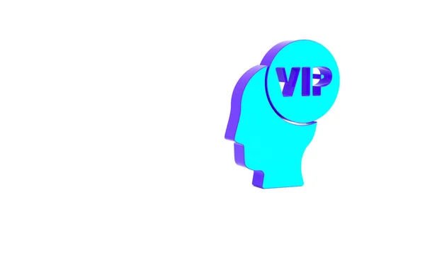 Tyrkysová Vip uvnitř ikony lidské hlavy izolované na bílém pozadí. Minimalismus. 3D ilustrace 3D vykreslení — Stock fotografie
