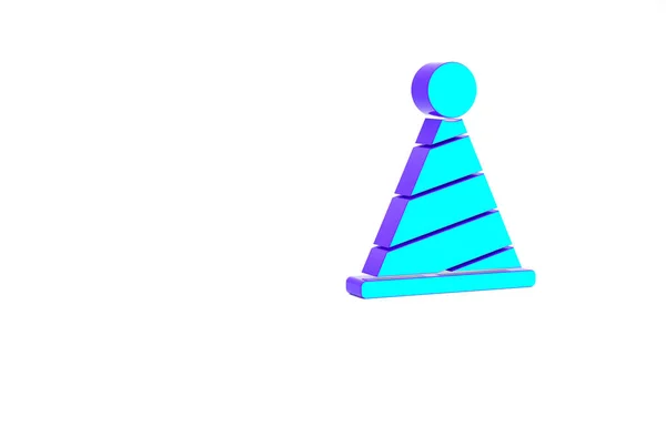 Icono del sombrero del Partido Turquesa aislado sobre fondo blanco. Sombrero de cumpleaños. Concepto minimalista. 3D ilustración 3D render — Foto de Stock