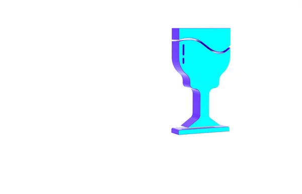 Icône en verre de vin turquoise isolée sur fond blanc. icône de verre à vin. Symbole de gobelet. Panneau verrerie. Joyeux Pâques. Concept de minimalisme. Illustration 3D rendu 3D — Photo