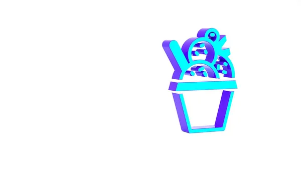 Gelato Turchese nell'icona della ciotola isolato su sfondo bianco. Dolce simbolo. Concetto minimalista. Illustrazione 3d rendering 3D — Foto Stock