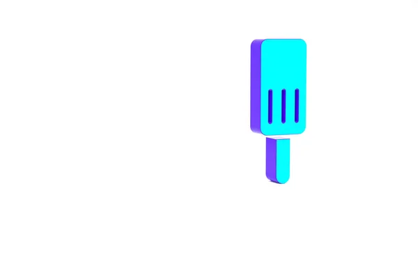 Ícone de sorvete turquesa isolado no fundo branco. Símbolo doce. Conceito de minimalismo. 3D ilustração 3D render — Fotografia de Stock