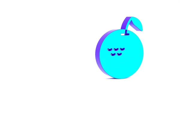 Tyrkysová ikona Apple izolované na bílém pozadí. Ovoce se symbolem listu. Minimalismus. 3D ilustrace 3D vykreslení — Stock fotografie