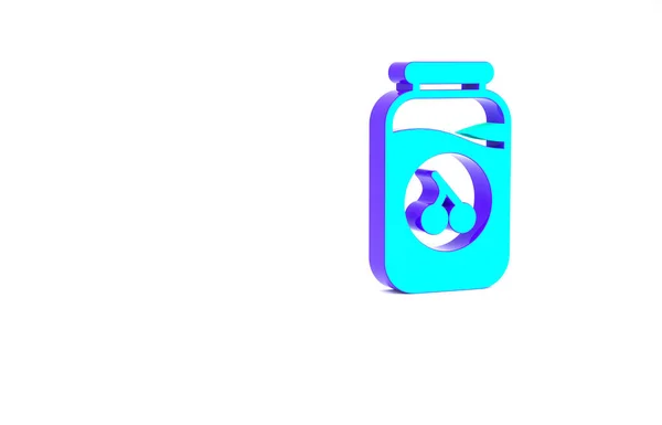 Turquoise Cherry jam jar icon isolated on white background. Minimalism concept. 3d illustration 3D render — Stock Photo, Image