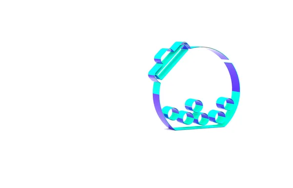 Turkoois glazen pot met snoepjes binnenkant pictogram geïsoleerd op witte achtergrond. Minimalisme concept. 3d illustratie 3D renderen — Stockfoto