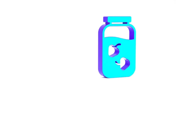 Turkoois Aardbeienjam jar pictogram geïsoleerd op witte achtergrond. Minimalisme concept. 3d illustratie 3D renderen — Stockfoto