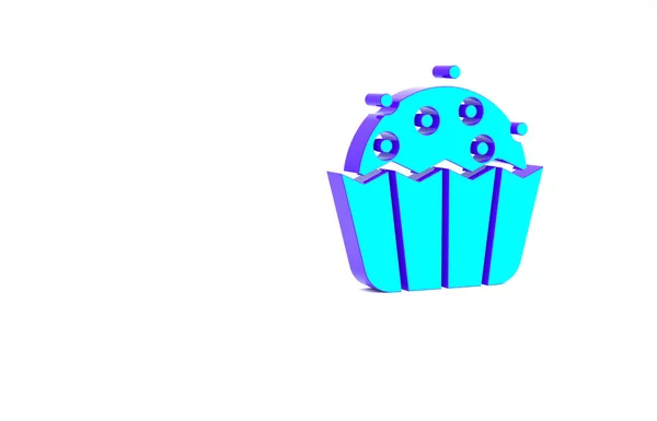 Türkises Cupcake-Symbol isoliert auf weißem Hintergrund. Minimalismus-Konzept. 3D Illustration 3D Renderer — Stockfoto