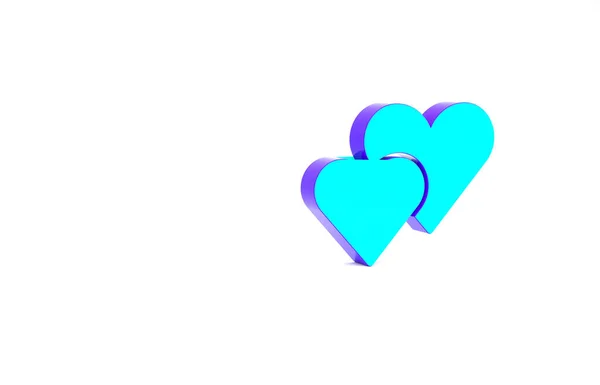 Значок бирюзового сердца выделен на белом фоне. Романтический символ, связанный, присоединиться, страсть и свадьба. Символ Дня Святого Валентина. Концепция минимализма. 3D-рендеринг — стоковое фото