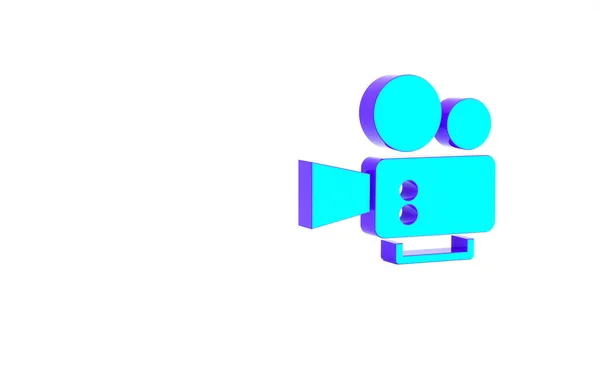绿松石电影院相机图标孤立在白色背景.摄像机。电影标志。电影放映机最低纲领的概念。3D渲染3D插图 — 图库照片
