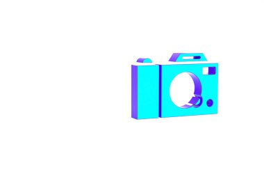 Turkuaz fotoğraf makinesi simgesi beyaz arkaplanda izole edildi. Fotoğraf makinesi simgesi. Minimalizm kavramı. 3d illüstrasyon 3B canlandırma