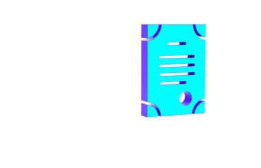 Turkuaz Ölüm sertifikası simgesi beyaz arkaplanda izole edildi. Minimalizm kavramı. 3d illüstrasyon 3B canlandırma