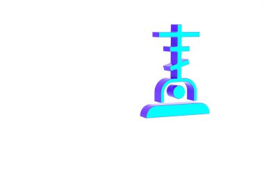 Beyaz zemin üzerinde çapraz simge izole edilmiş turkuaz mezar. Minimalizm kavramı. 3d illüstrasyon 3B canlandırma