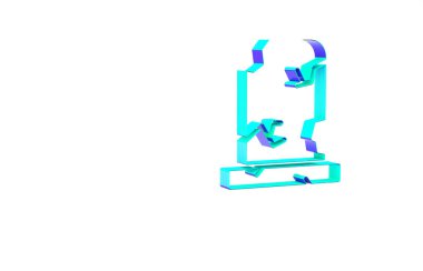 Beyaz arka planda izole edilmiş mezar taşı simgesi olan turkuaz eski bir mezar. Minimalizm kavramı. 3d illüstrasyon 3B canlandırma