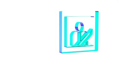 Beyaz zemin üzerinde siyah kurdele ikonu olan turkuaz fotoğraf çerçevesi. Cenaze töreni ve taziye kartı düzeni. Minimalizm kavramı. 3d illüstrasyon 3B canlandırma