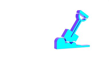 Beyaz arkaplanda izole edilmiş yerdeki turkuaz kürek. Bahçe aletleri. Bahçecilik, tarım, çiftçilik aleti. Minimalizm kavramı. 3d illüstrasyon 3B canlandırma