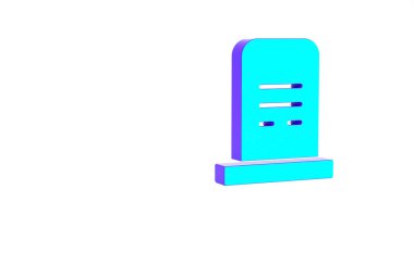 Beyaz arkaplanda izole edilmiş bir mezar taşı simgesi olan turkuaz mezar. Minimalizm kavramı. 3d illüstrasyon 3B canlandırma
