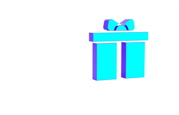 Icône boîte cadeau turquoise isolée sur fond blanc. Joyeux anniversaire. Concept de minimalisme. Illustration 3D rendu 3D — Photo