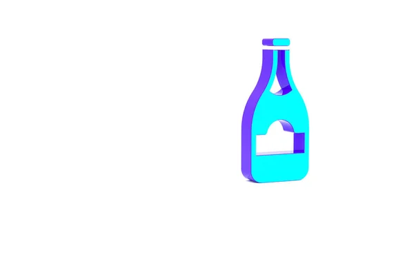 Beyaz arka planda izole edilmiş turkuaz şampanya şişesi ikonu. Minimalizm kavramı. 3d illüstrasyon 3B canlandırma — Stok fotoğraf