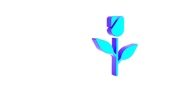 Turkusowy Kwiat róży ikona izolowana na białym tle. Koncepcja minimalizmu. Ilustracja 3D 3D renderowania — Zdjęcie stockowe