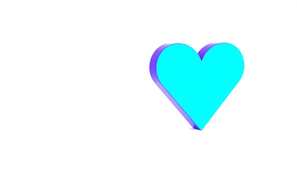 Turkusowa ikona serca odizolowana na białym tle. Romantyczny symbol połączony, połączony, pasja i ślub. Symbol walentynkowy. Koncepcja minimalizmu. Ilustracja 3D 3D renderowania — Zdjęcie stockowe