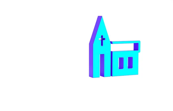 Turkuaz kilise binası ikonu beyaz arka planda izole edilmiş. Hıristiyan Kilisesi. Kilisenin dini. Minimalizm kavramı. 3d illüstrasyon 3B canlandırma — Stok fotoğraf