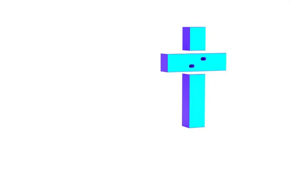 Icono de cruz cristiana turquesa aislado sobre fondo blanco. Cruz de iglesia. Concepto minimalista. 3D ilustración 3D render —  Fotos de Stock