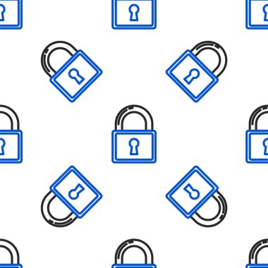 Satır Kilidi simgesi beyaz arkaplanda izole edilmiş kusursuz desen. Asma kilit işareti. Güvenlik, güvenlik, koruma, gizlilik kavramı. Renkli taslak konsepti. Vektör.