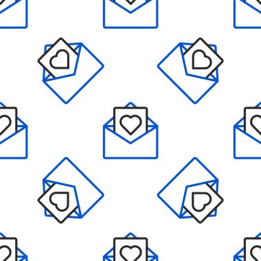 Valentine 'ın kalp ikonu olan Line Envelope beyaz arka planda izole edilmiş pürüzsüz desen. Mesaj aşkım. Aşk ve romantizm mektubu. Renkli taslak konsepti. Vektör.