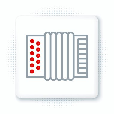 Çizgi müzik aleti akordeon simgesi beyaz arkaplanda izole edildi. Klasik bayan, harmonik. Renkli taslak konsepti. Vektör.