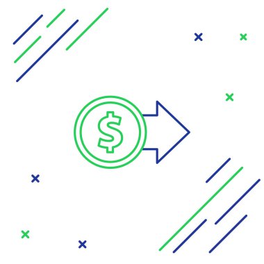 Dolar sembollü çizgi parası beyaz arka planda izole edilmiş. Bankacılık işareti. Para sembolü. Renkli taslak konsepti. Vektör.