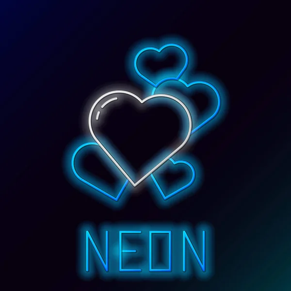 Parlayan Neon Çizgisi Kalp Simgesi Siyah Arkaplanda Izole Edildi Romantik — Stok Vektör
