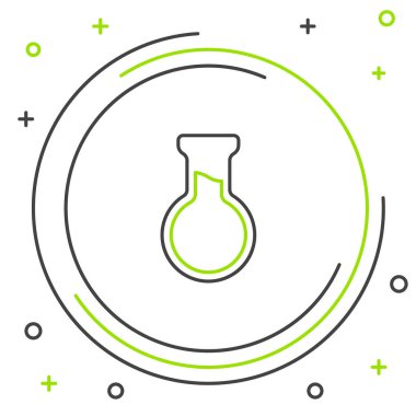 Beyaz arkaplanda çizgi test tüpü ve matara simgesi izole edildi. Kimyasal laboratuvar testi. Laboratuvar camları. Renkli taslak konsepti. Vektör.