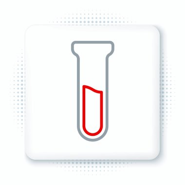 Beyaz arkaplanda çizgi test tüpü ve matara simgesi izole edildi. Kimyasal laboratuvar testi. Laboratuvar camları. Renkli taslak konsepti. Vektör.