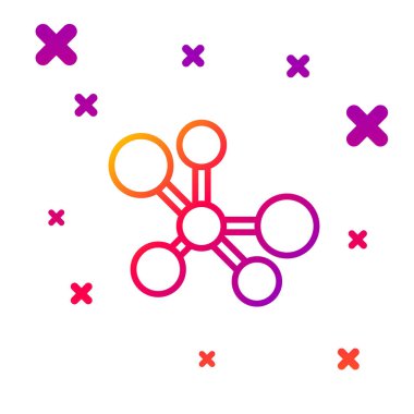 Beyaz arkaplanda renk çizgisi Molekül simgesi izole edildi. Kimya moleküllerinin yapısı, fen öğretmenlerinin yenilikçi eğitim posteri. Kademeli rastgele dinamik şekiller. Vektör.