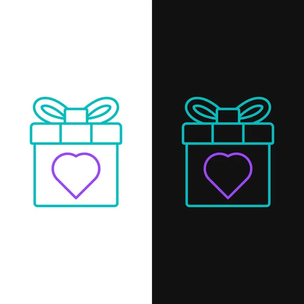 Line Gift Box Heart Icon Isolated White Black Background March — Stock Vector